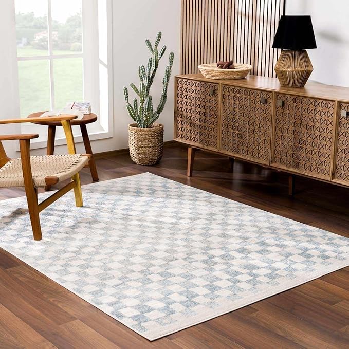 Hauteloom Benjy Living Room, Bedroom Area Rug - Contemporary - Cream, Silver Blue - 4' x 6'