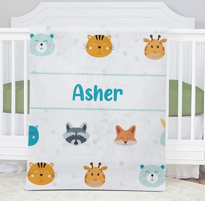 Cute Animal Rabbit Fox Personalized Receiving Sherpa Fleece Baby Blankets for Girls Boys Kids, Swaddle Blankets Gift for Newborn Crib Infants 30x40 Inches