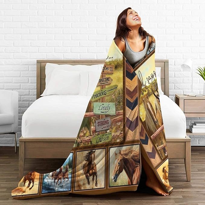 Horse Blanket Motivational God Say You are Throw Blankets Gifts for Girls Boys Cozy Warm Soft Fuzzy Flannel Throws Plush Stuffed Animal Western Horses Fleece Gifts for Men Women for Sofa Bed 50"x40"