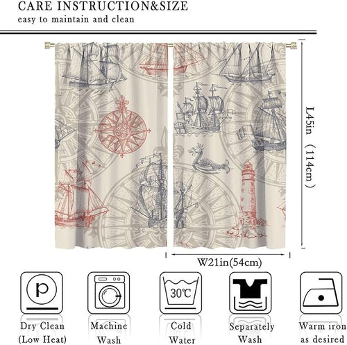 Abstract Nautical Curtain Set Seahorse Curtain for Kids Yellow Polyester Fabric Bedroom Curtain Set 2 Panels,42x45 Inches