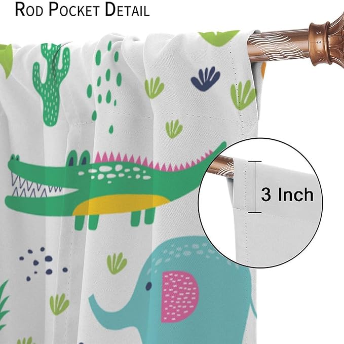 Kids Animals Blackout Curtains Cartoon Cute Abstract Fun Tropical Animals Art Printed for Children Girls Boys Bedroom Nursery Rod Pocket Decoration Window Drapes 2 Panels W42xL84in