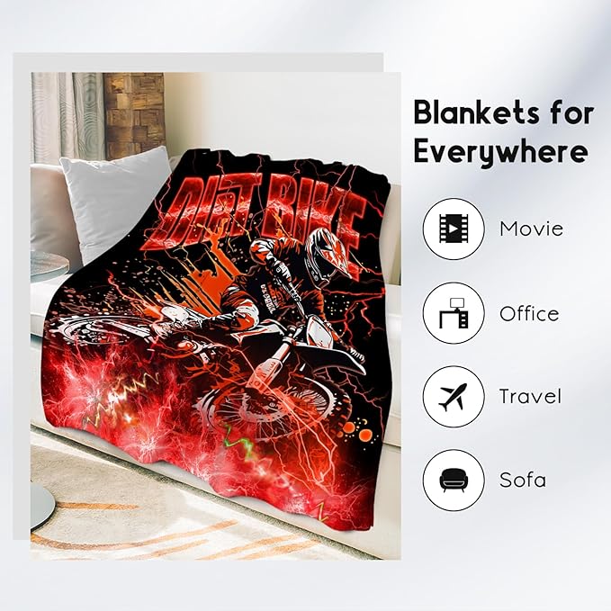 Boys Blanket Dirt Bike Blankets Gifts for Kids Toddlers, 40"x50" Warm Lightweight Flannel Throw for Couch Sofa