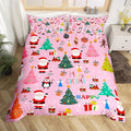Christmas Bedding Duvet Cover Set Kids Santa Claus Xmas Theme Bedding Set Boys Girls Decor Christmas Tree Comforter Cover Set Microfiber Pink New Year Bedspread Cover Bedroom Bedclothes Queen Size