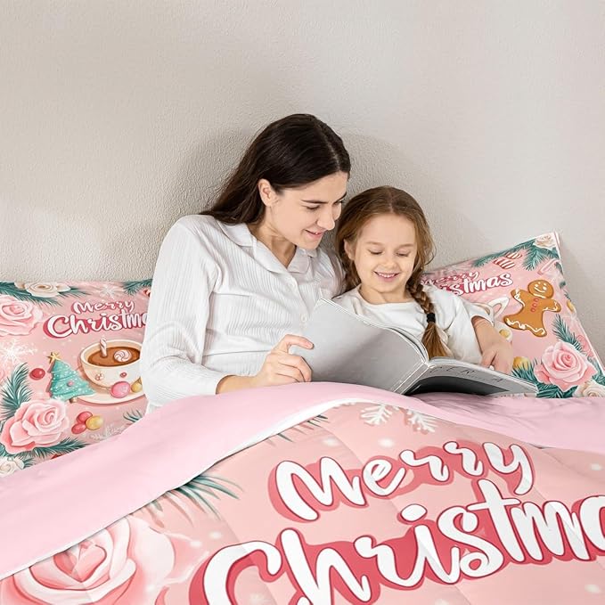 Feelyou Christmas Tree Comforter Set All Season Gingerbread Man Bedding Set with 2 Pillow Cases Merry Christmas Microfiber Kids King Bedclothes Xmas Bedroom Decor Duvet Quilt Soft Lightweight