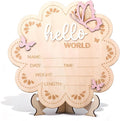 Wooden Baby Announcement Sign, Butterfly Design, Hello World Newborn Welcome Plaque for Photo Props, Baby Shower, Hospital, Nursery Decor