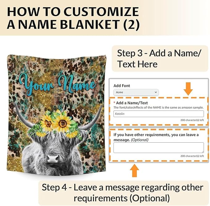 Personalized Highland Cow Blanket Gifts for Kids Boys Girls, 40x30 Inches Cute Throw Blanket for Highland Cow Lovers, Custom Soft Fuzzy Leopard Print Blankets for Lap Chair Travel