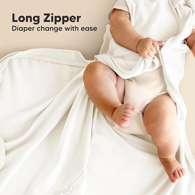2-Pack Organic Baby Sleep Sacks, 100% Cotton - Soft & Breathable 0.5TOG Baby Wearable Blanket,Toddler Sleeping Sack 18-24 months,Easy to Wear Transitional Swaddles for Newborns,Infants (Soft White, L)