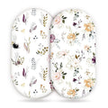 GRSSDER Stretchy Ultra Soft Fitted Bassinet Sheet Set 2 Pack, Universal Fit for Bassinets Baby Cradle Moses Basket Oval Rectangle Mattress, Watercolor Pretty Purple Flora for Girls