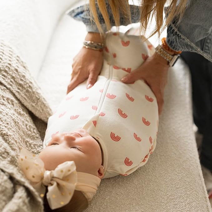 Tiny Twinkle Baby Sleep Sack 3-6 Months 1.0 TOG, Cotton & Elastane Wearable Blanket, Swaddle Transition Micro-Fleece, Machine Washable (Rainbows)