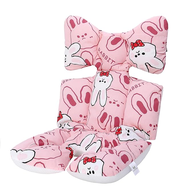 Baby Seat Pad Liner for Stroller–Soft and Breathable，3D Air Mesh Cotton Universal Baby Stroller Cushion(Pink Rabbit)