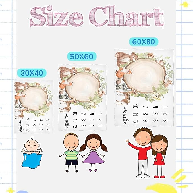 OLIVE OLIVIA Cartoon Baby Monthly Milestone Blanket, First 12 Months Baby Milestone Blanket for Baby Girls, Baby boy Blankets, Perfect Baby Blanket Gifts with Pentagram Frame, 50"x60"