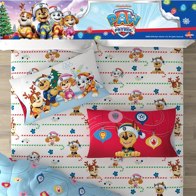 PAW Patrol Holiday & Christmas Kids Bedding Soft Comforter and Sheet Set with Sham, 5 Piece Twin Size, (Officially Licensed Product) by Franco
