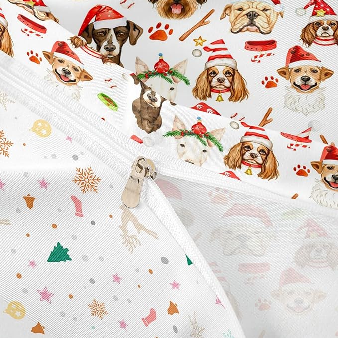 Christmas Kids Bedding Set Cartoon Puppy Dogs Xmas Theme Bedding Duvet Cover Set for Boys Girls New Year Decor Comforter Cover Set Animal Pattern Bedspread Cover Bedroom Quilt Cover 2Pcs Twin Size