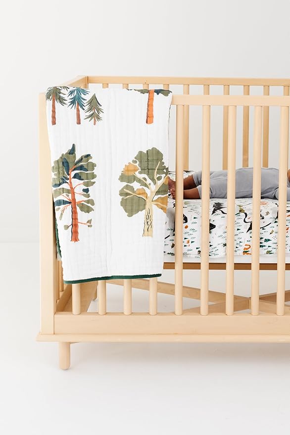 CLEMENTINE KIDS Forest Trees Quilt, 47 x 47 inches, Cotton Muslin, Green