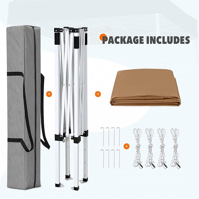 EAGLE PEAK 5x5 Pop Up Canopy Tent Instant Outdoor Canopy Easy Set-up Straight Leg Folding Shelter, Khaki