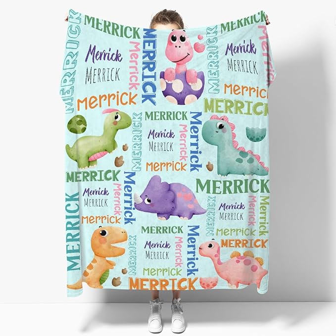 Dinosaur Lover Personalized Blanket with Custom Baby Dinosaur Custom Name Flannel Blanket Soft Throw Meaningful Gift for Toddlers Girls Boys Kids Pets 40 * 30" XS for Toddler