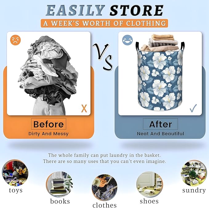 Whimsical Mushroom with Forest Plants Laundry Basket with Handles, 19.7"x15.7" Clothes Foldable Laundry Hamper Organizer for Dorm Nursery Bedroom Bathroom Decor, Toy Storage Bin for Kids