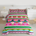 Feelyou Merry Christmas Comforter Set All Season Santa Claus Bedding Set with 2 Pillow Cases Cute Deer Microfiber Kids Queen Bedclothes Snowflake Bedroom Decor Duvet Quilt Breathable Soft