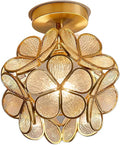 7.9 Inch Petal Ceiling Light, Tiffany Style Metal and Glass Ceiling Lamp with E27 Base for Hallway, Entryway, Bedroom - Wave Pattern