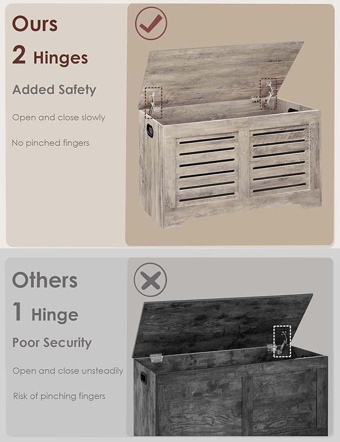 DINZI LVJ Storage Chest, Flip-Top Wooden Toy Box with 2 Safety Hinges, Entryway Shoe Storage Bench, Sturdy Large Storage Trunk for Living Room, Bedroom, Easy Assembly, Greige