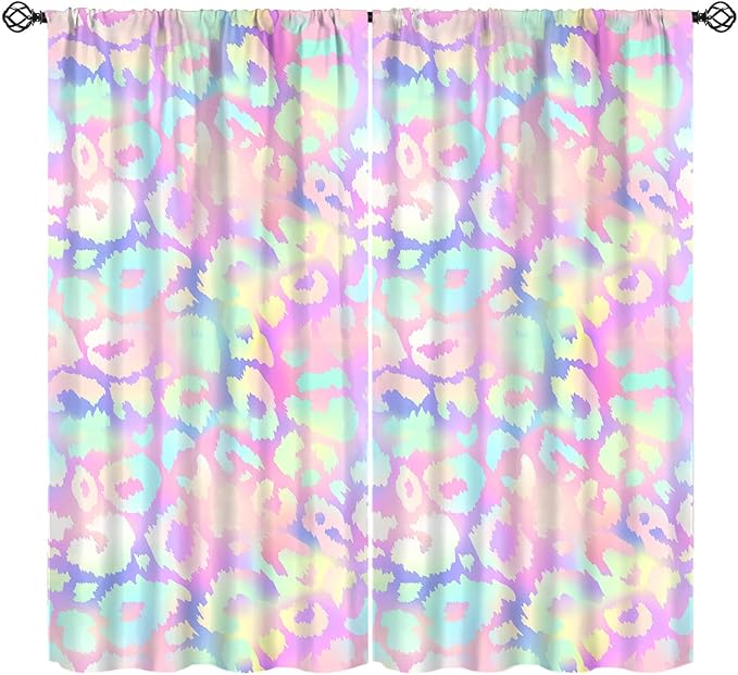 Colorful Leopard Curtains, Cheetah Safari Modern Rainbow Leopard Design Window Curtains for Bedroom Living Room Boys Kids Room 63" W X 63" L