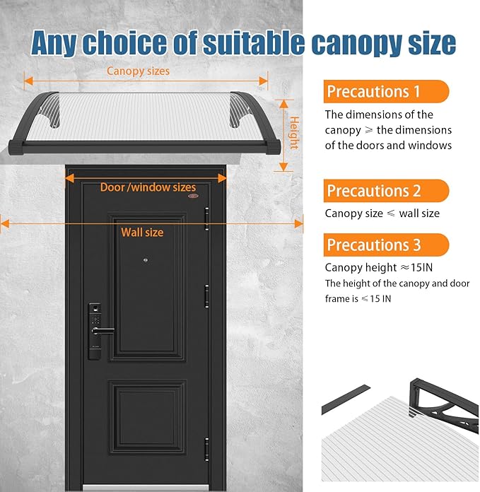 40''*40'' Window and Door Exterior, UV/Rain/Snow/Sunlight Protection Sheet,UPF 50+ Polycarbonate Overhang Canopy,House Overdoor Awnings for Door Entrance Outside/Patio/Porch/Deck