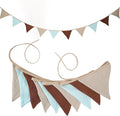 Fabric Bunting Banner, 2 Pack Handmade Neutral String Banner Each 8.5 ft 10 Flags Nursery Wall Hanging Wedding Birthday Home Baby Shower Party Decoration Bunting (Coffee Blue)