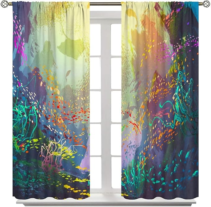 Ocean Blackout Curtain, Untouched Wild Underwater Aquatic World Corals Exotic Fishes Seascape Curtain for Living Room Cafe Set 2 Panels,42x63 Inches, Style-2