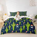 Feelyou Christmas Duvet Cover Boys Cartoon Cactus Xmas Theme Bedding Set for Kids Teens Ultra Soft Snowflake Comforter Cover Set New Year Bedspread Cover Room Decor King Size Bedclothes Zipper
