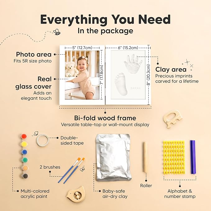 KeaBabies Personalized Baby Hand and Footprint Kit, Quick Dry Clay - Newborn Keepsake Feet and Handprint Kit, Nursery Picture Frame, New Mom Gifts for Baby Showers & Registry (Alpine White)