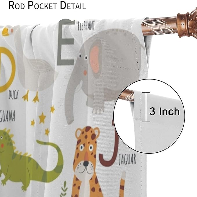 Alphabet Kids Learning Curtains Cartoon Animal Baby Boys Child Educational Curtain with Rod Pocket for Bedroom Nursery Home Decor Drapes Window Treatments 2 Panels Set 42" W X 54" L