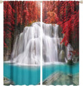 Red Forest Waterfall Blackout Windows Curtains, Tree Landscape Woodland Scenic Nature Fall Scenery Art Printed Curtains, for Living Room Bedroom 63x72in 2 Panels