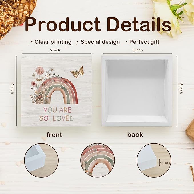 Boho Rainbow Sign for Kids Room, Nursery, Girls Room - You Are so Loved Inspirational Shelf Desk Decor 5x5 Inch