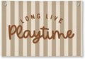 Playroom Decor, Long Live Playtime Wall Hanging Linen Banner, Blue Striped Wall Flag for Kids Room Nursery Playroom Decor, 20x30 Inch-Brown