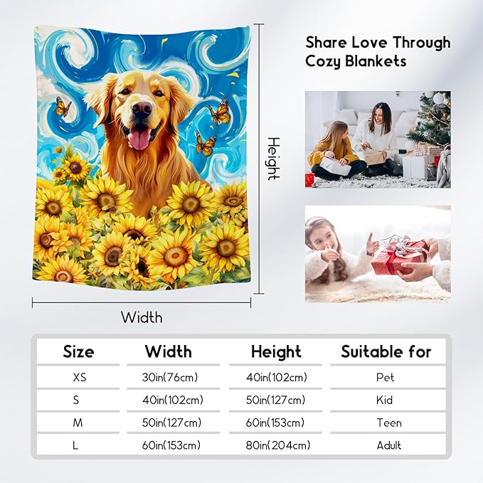 Golden Retriever Blankets for Boys/Girls/Women/Men - Dog Blanket for Dog Lovers - Soft Cozy Lightweight Sunflower Throws Gifts - 60"x80"