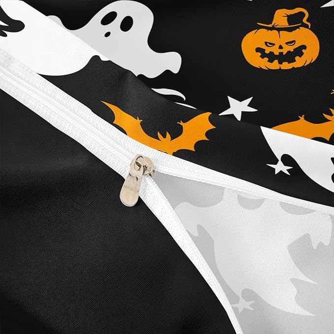 Halloween Bedding Duvet Cover Set Kids Cartoon Ghost Pumpkin Lantern Bedding Set Kids Trick or Treat Decor Comforter Cover Set Microfiber Bat Galaxy Night Bedspread Cover Bedroom Bedclothes Full Size