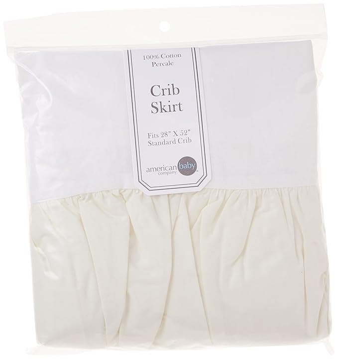 American Baby Company 100% Natural Cotton Percale Ruffled Crib Skirt, Cream, 52"L x 28"W + 13.5"