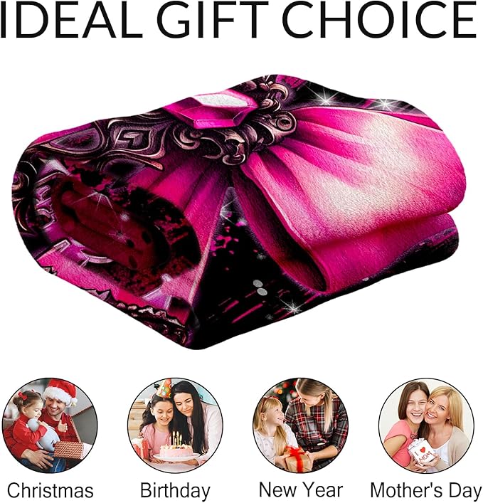 Custom Toddler Blanket - Bow Blanket Gifts for Kids, Girls - 30" x 40" Plush Comfy Pink Throws for Sofa, Couch