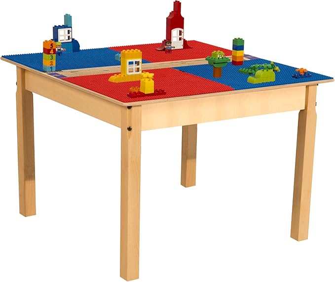Contender Time-2-Play 35" W Red and Blue Kids Compatible with Duplo Blocks Activity Table with Trough and 22" Long Legs, Craft & Sensory Table for Toddlers [Greengard Gold Certified]