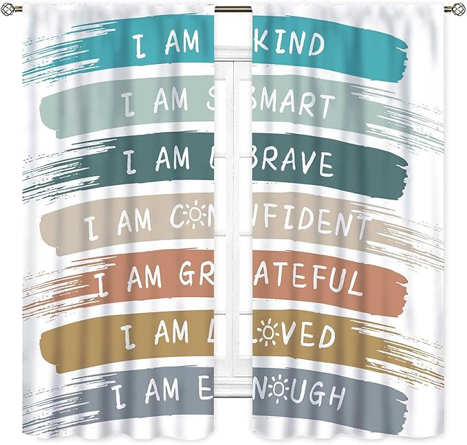 Rainbow Curtains for Classroom, Kids Girls Baby Boho Cute Inspirational Motivational Quotes Cartoon Colorful Pastel Nursery Classroom Bedroom Living Room Bathroom Window Drapes 2 Panels, 42"x54" Inch
