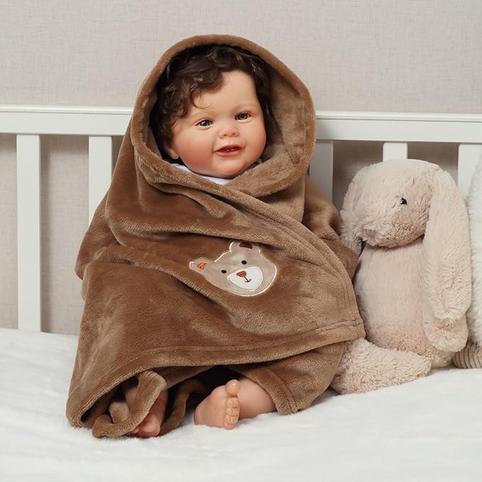 CREVENT 2Pcs 30''X40'' Cute Cozy Fluffy Warm Baby Blankets for Infants Toddlers' Bedding Crib Cot Stroller - Grey Cloud + Brown Bear
