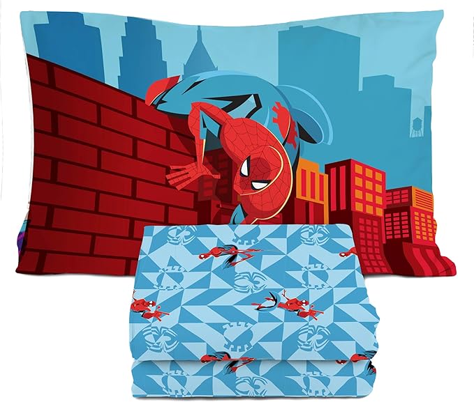Sunny Side Up Kids Sheet Set Includes Sheets and Pillow Cover - 100% Microfiber Bedding and Room Decor, Blue - Spiderman, 3 Piece Toddler