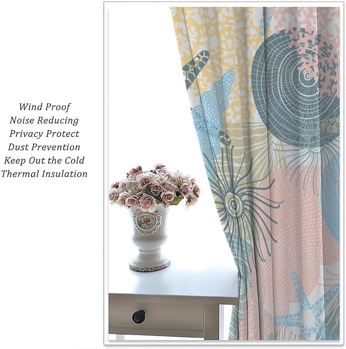 Nautical Blackout Curtain Beach Theme Starfish Seashell Nautical Rustic Ocean Sea Vintage Retro Coastal Summer Bedroom Set 2 Panels,42x54 Inches
