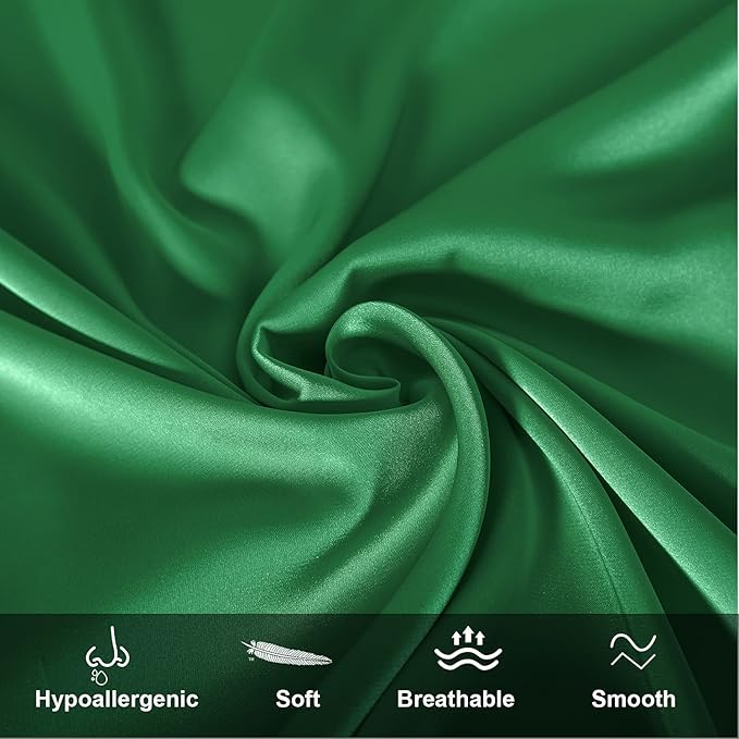 Mulberry Silk Pillowcase for Hair and Skin,King Size Cooling Silk Pillow Case with Hidden Zipper,Allergen Proof Dual Sides Soft Breathable Smooth Silk Pillow Cover for Women(King,Green)