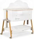 Baby Bassinet Bedside Sleeper, Portable Crib for Newborns, Adjustable 7-Height Auto-Lock, with Wheels, Soft Mattress & Breathable Mesh (White - with Mosquito Net)