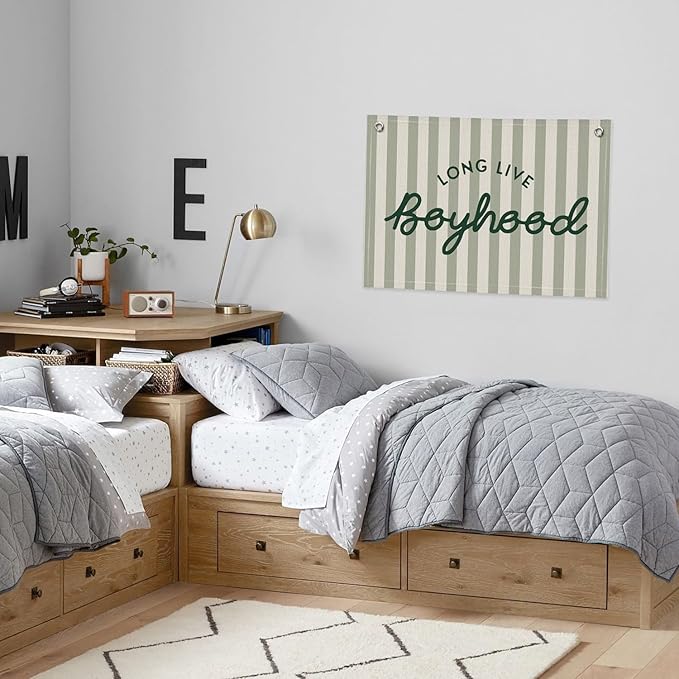 Long Live Boyhood Banner, Boy Nursery Decor, Canvas Banner Wall Hanging Flag Decor for Nursery Playroom Toddler Room, Boys Kids Room - Sage Green