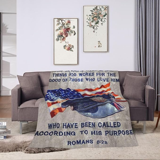 Policeman Blanket Police Officer Throw Blanket Super Soft Flannel Lightweight Fluffy Plush Fuzzy Fleece Police Academy Graduation Blanket Gifts for Man Woman Prayer for Bed Sofa Bedding 40"X50"
