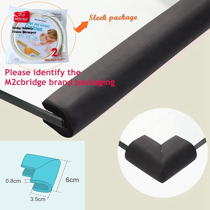 M2cbridge U Shape Extra Thick Furniture Table Edge Protectors Foam Baby Safety Bumper Guard 6.5 Ft (Black with 4 Corners)
