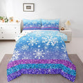 Feelyou Winter Snowflake Comforter Set All Season Glitter Print Bedding Set with 2 Pillow Cases Christmas Microfiber Kids Full Bedclothes Holiday New Year Bedroom Decor Duvet Quilt Soft Lightweight