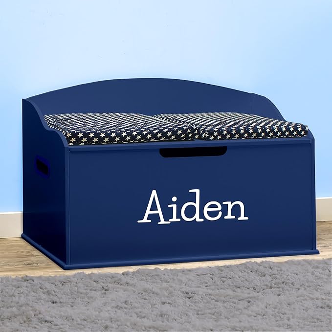 DIBSIES Personalized Creative Wonders Toy Box, Signature Series for Boys, 30 x 19.25 x 18 inches, Soft-Close Lid (Blue)